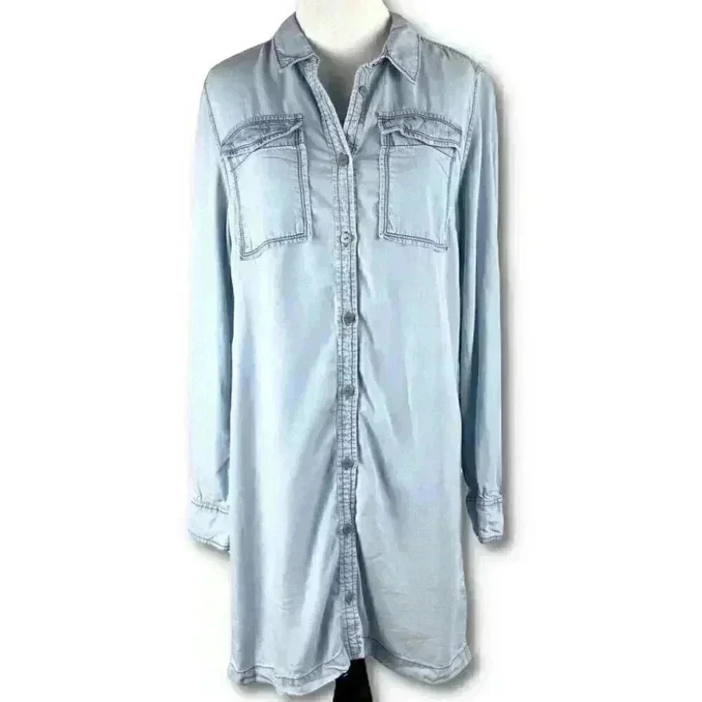 Sanctuary womens dress size XS chambray blue button down with pockets denim